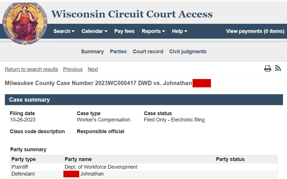 A screenshot of the search tool that allows the public to research recent cases that have not reached state courts of appeal.