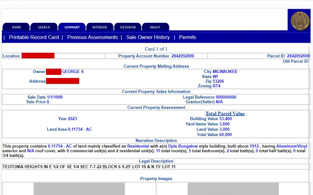 A screenshot of the search tool allowing individuals to find property information using tax keys or addresses.